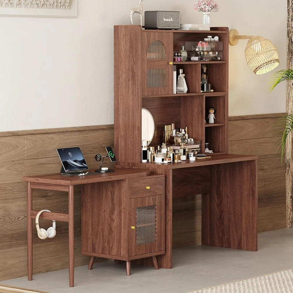 merax computer desk with 90 rotating desktop l shaped office desk with storage drawer and cabinets writing desk with shelves walnut
